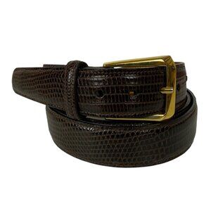 Trafalgar Mens Belt Burnished Java Lizard Brown Sz 42 Fits Like 38 Brass Buckle